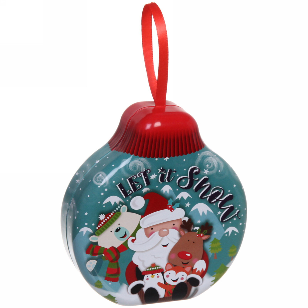 Банка жестяная «Шарик» 13*12*4см Дед Мороз на санках