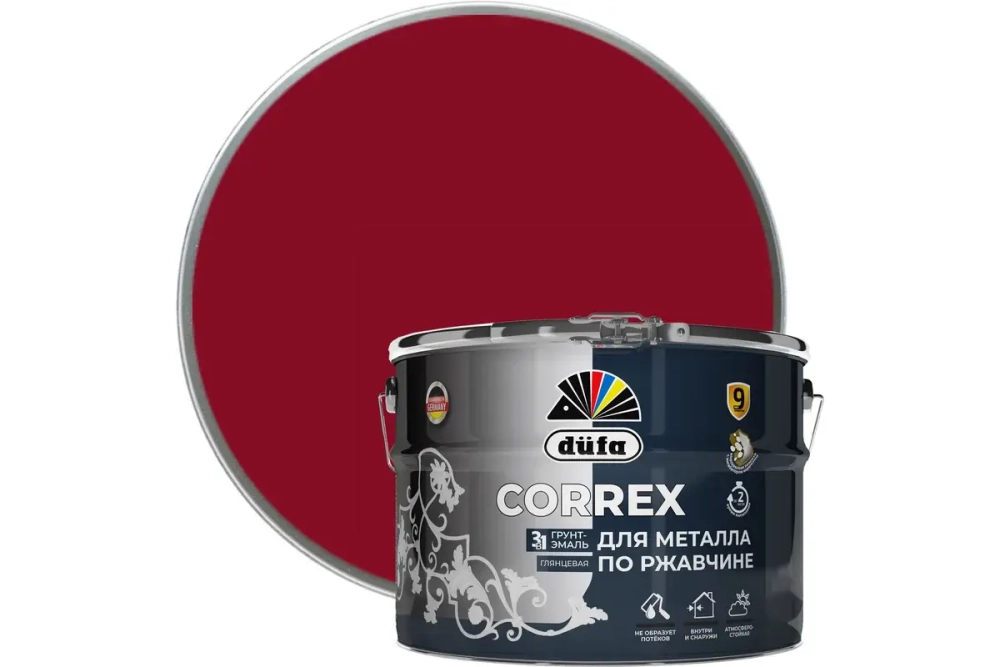 Грунт-эмаль Dufa CORREX 3 в 1 для металла по ржавчине RAL-3005 винно-красный