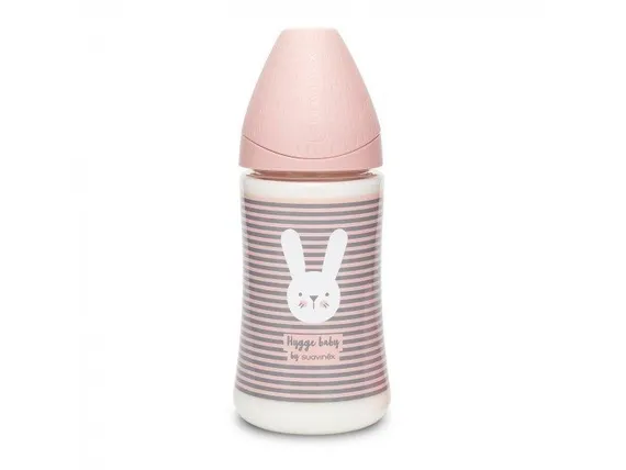 Бутылочка Suavinex Hugge Baby с круглой силиконовой соской, 3 позиции, 270 мл Розовая