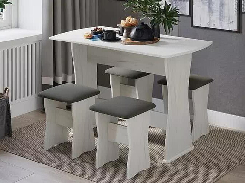 Обеденная группа тип 1 Дуб крафт белый/Велюр серый ТриЯ