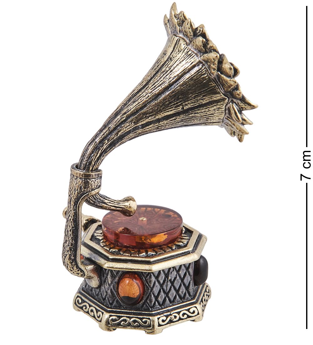 Народные промыслы AM-4030 Фигурка «Граммофон Подсолнух» (латунь, янтарь)