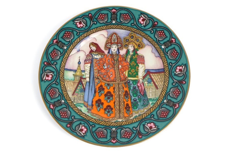 «Василиса и ее сестры». Лимитированная декоративная настенная тарелка из серии «Русские сказки» с иллюстрацией из сказки «Василиса Прекрасная» в оформлении Бориса Зворыкина