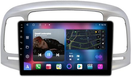 Магнитола для Hyundai Verna 2006-2010 (рамка серебро) - FarCar BM3009M на Android 13, QLED, TS10, 4Гб+32Гб, CarPlay, 4G SIM-слот