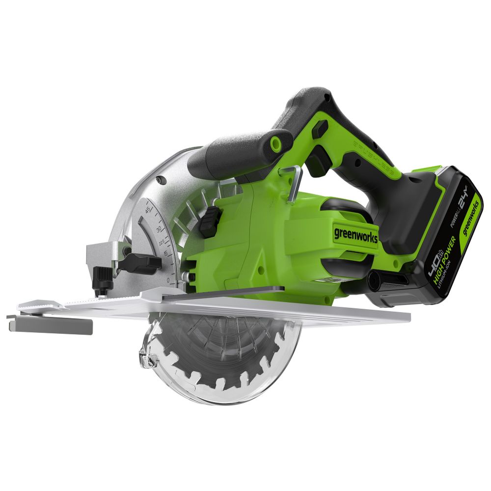 Дисковая пила акк. Greenworks GD24CS, 24V,б/щет,185х20мм, 4500 об/мин, рез 63мм,1х4Ач,ЗУ,кор (1500907CUB)