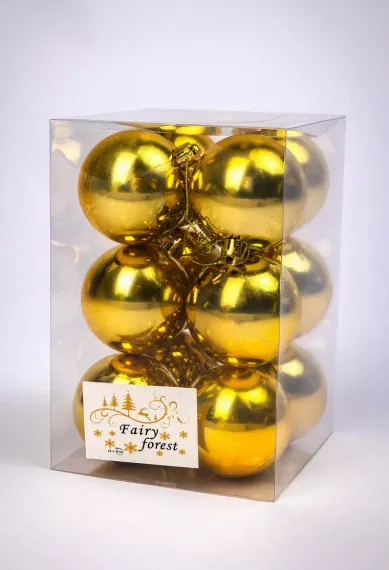 Набор пластиковых шаров Вероника 60 мм., золотой глянцевый, 12 шт., ЕлкиТорг (150215)