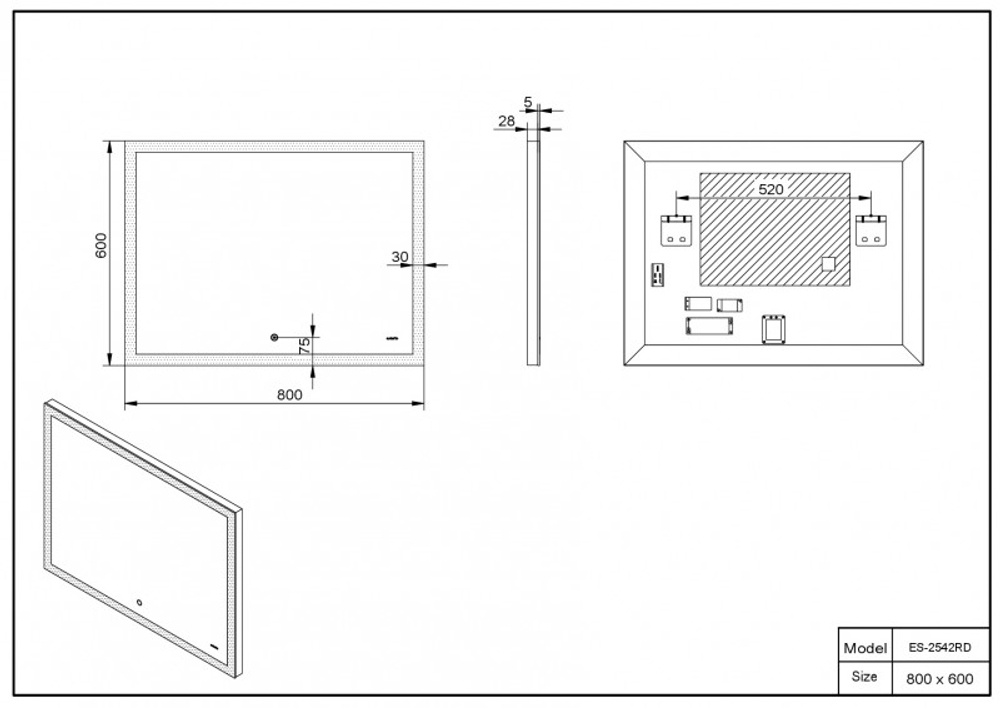 Зеркало со встроенной подсветкой ES-2542 RD Esbano 80х60х5