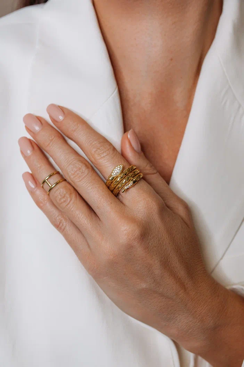 Кольцо "Змея" тройное в золочении