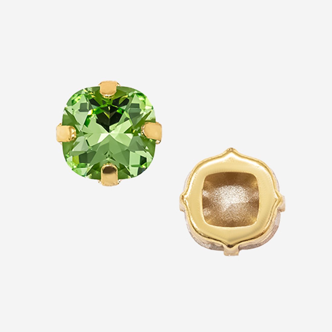 Кристалл Кушон (Сushion) в цапах, оттенок "Peridot", 9,2мм, позолота