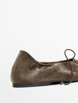 Massimo Dutti Балетки со сборками и бантом, хаки