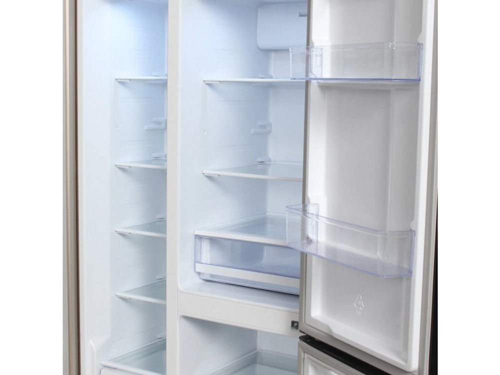 Холодильник трехкамерный Hyundai CS5073FV Total No Frost, Side by Side, инверторный шампань