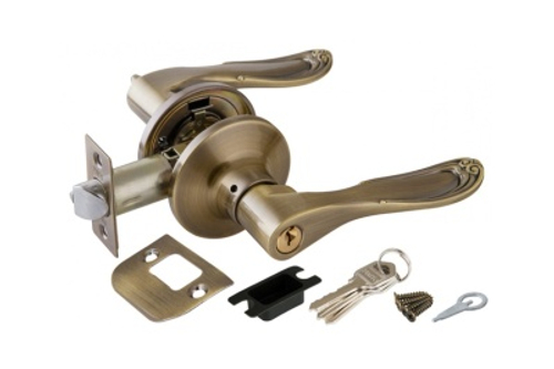 Замок ручка Бронза с ключом,фиксатором 6030 АВ-Е