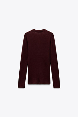 ZARA СВИТЕР ИЗ ТОНКОЙ СМЕСОВОЙ ШЕРСТИ, ЦВЕТ БУРГУНДСКОГО ВИНА