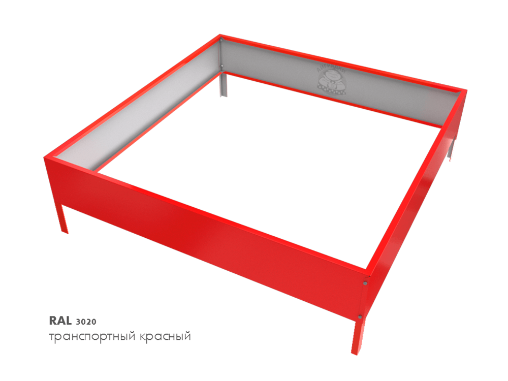 Клумба квадратная оцинкованная 1 ярус RAL 3020 Транспортный красный