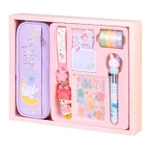 Канцелярский набор Basir с пеналом, брелоком, 10-ти цветной ручкой, наклейками, блоком для записей и скотчем, серия "Девочка", 3 цвета ассорти