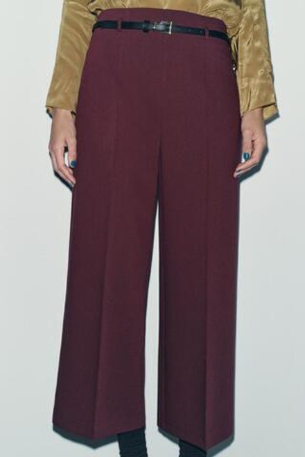 ZARA БРЮКИ-КЮЛОТЫ ИЗ КОЛЛЕКЦИИ ZW С ПОЯСОМ, ЦВЕТ БУРГУНДСКОГО ВИНА