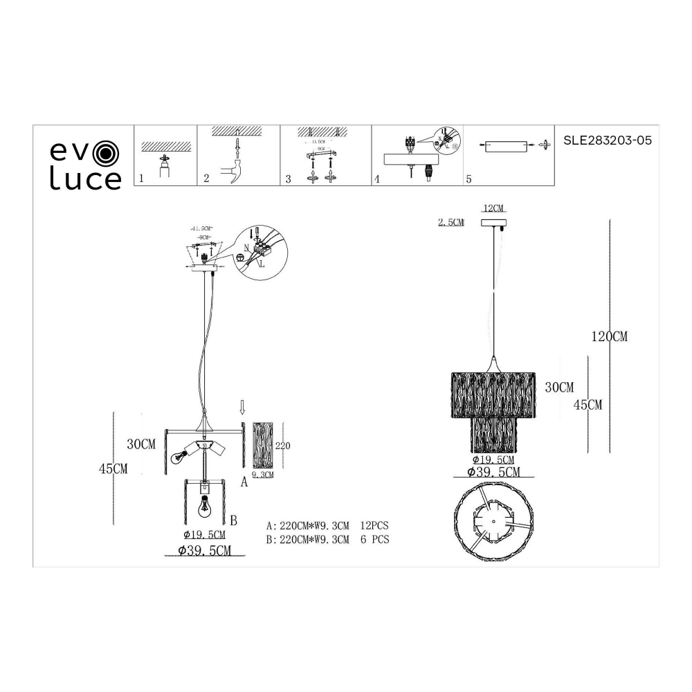 SLE283203-05 Светильник подвесной Золотистый/Прозрачный E27 5*40W