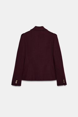 ZARA ПРИТАЛЕННЫЙ БЛЕЙЗЕР С ВЫРАЖЕННЫМИ ПЛЕЧАМИ, БУРГУНДИ