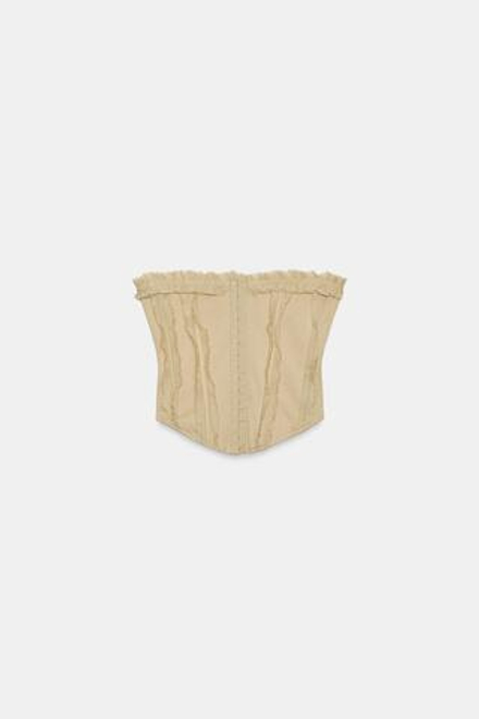 ZARA ТОП-КОРСЕТ С ВОЛАНАМИ, ПЕСОЧНЫЙ