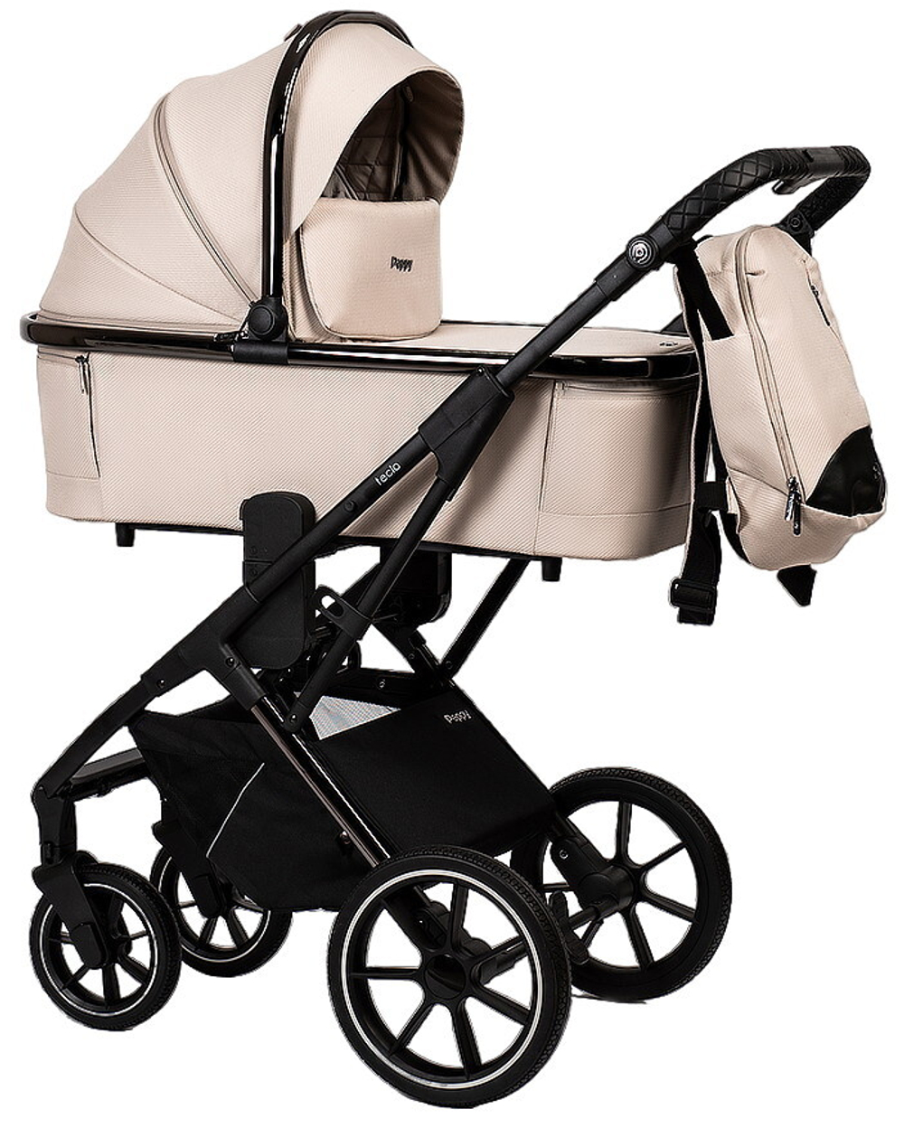 Детская коляска Peppy Tecla 3 в 1 с автокреслом First black Stone Chrome Edition (Бежевый)