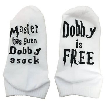 Носки укороченные Гарри  Поттер "Мастер дал Добби носок! Добби  Свободен!", р-р 36-42 (белый)