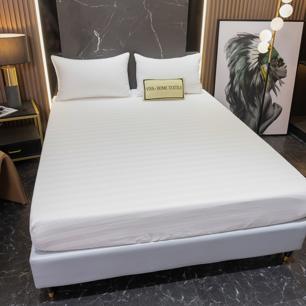 Простыня Страйп Сатин Однотонный Отель белый 100% хлопок на резинке 3x3 RR3CTH03718030