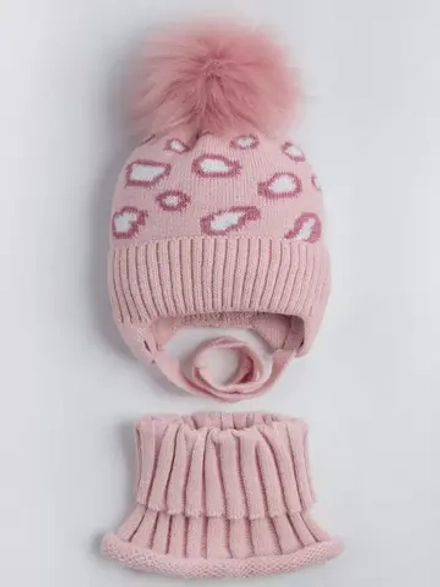 Шапка зимняя для девочки со снудом, леопардовая