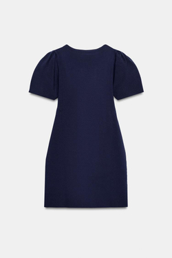 ZARA КОРОТКОЕ ТРИКОТАЖНОЕ ПЛАТЬЕ С ОБЪЕМНЫМИ РУКАВАМИ, ЧЕРНИЛЬНО-СИНИЙ