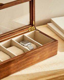ZARA HOME ДЕРЕВЯННАЯ ШКАТУЛКА ДЛЯ ЧАСОВ С ЛЬНЯНОЙ ОБИВКОЙ ВНУТРИ, КОРИЧНЕВЫЙ