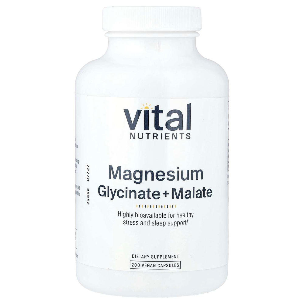 Vital Nutrients, Магний, глицинат + малат, 240 мг, 200 веганских капсул (120 мг на капсулу)