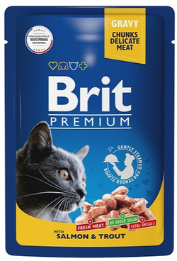 BRIT PREMIUM, Пауч для взрослых кошек, Лосось и Форель в соусе, 85 гр.