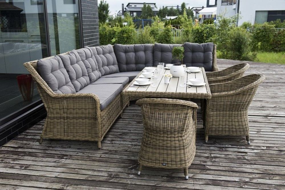 "Бергамо" обеденная группа угловая из искусственного ротанга, цвет соломенный