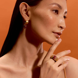 Кольцо с Гранатом и Рубинами, Эмаль, R0176-70/4