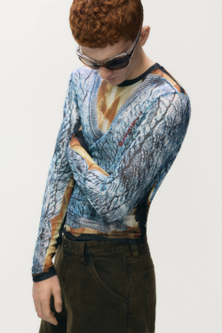 H&M - Glenn Martens Топ из сетки с принтом, синий