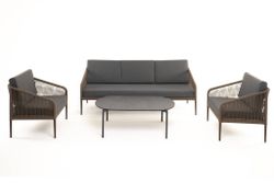 "Канны" лаунж-зона 5-местная из роупа со столом "Верона" (серый гранит), каркас алюминиевый коричневый, роуп коричневый