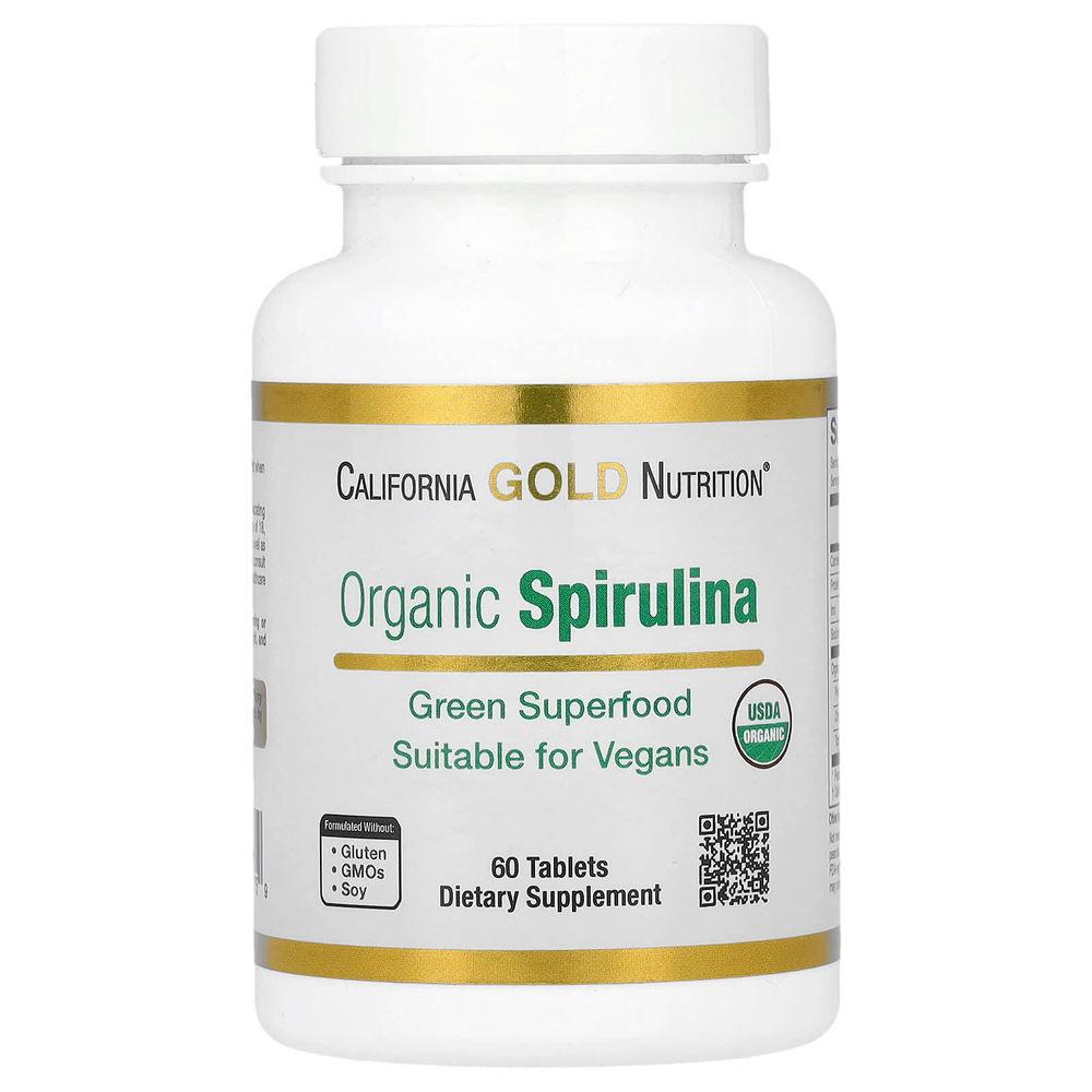 California Gold Nutrition, органическая спирулина с фикоцианином и хлорофиллом, 60 таблеток (500 мг в 1 таблетке)