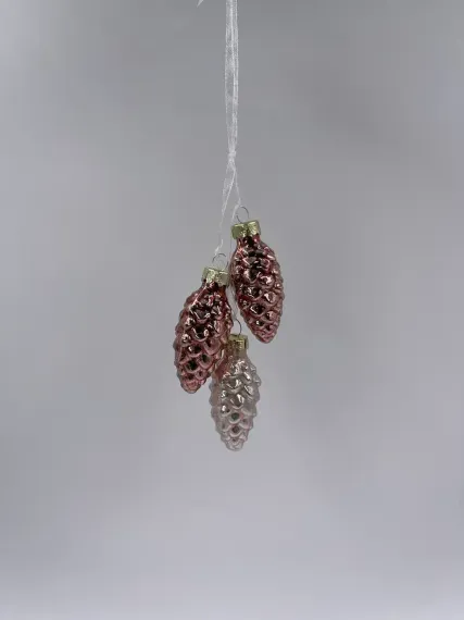Набор стеклянных украшений Гроздь Шишек, 3 шт., 6 см., розовый, бордовый, Christmas DeLuxe (89872)
