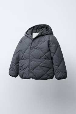 ZARA СТЕГАНАЯ КУРТКА WATER REPELLENT, АНТРАЦИТОВО-СЕРЫЙ