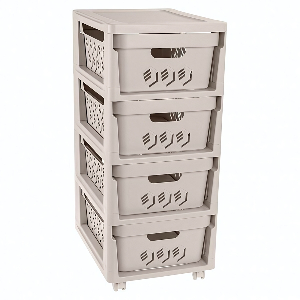 Комод на колесах deluxe, 4 ящика, 300х385х690 мм (светло-бежевый)