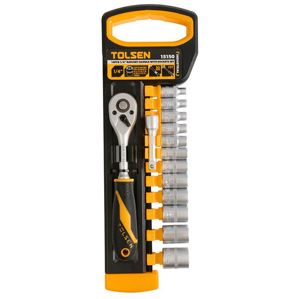 TOLSEN (TT15150) Набор торцевых головок с трещоткой 1/4", 4-14 мм, 14 предметов