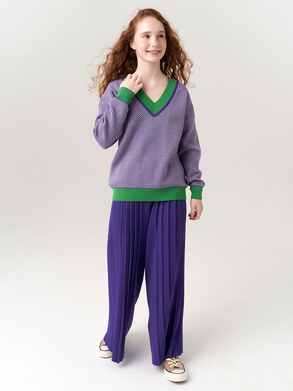 Джемпер для девочки AT954 сиренево-зеленый