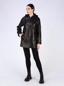 Кожаная куртка демисезонная с капюшоном