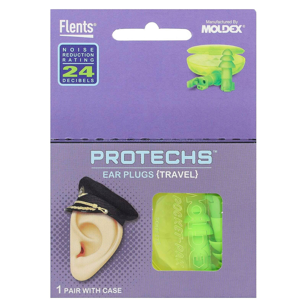 Flents, Protechs, беруши, компактные, 1 пара в футляре