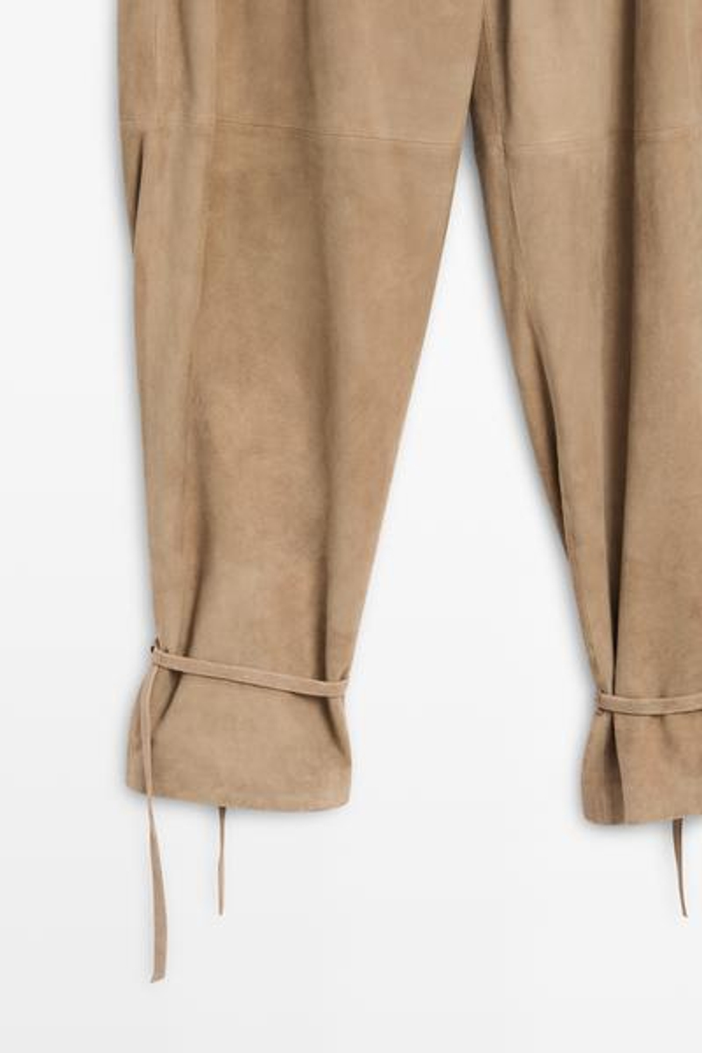 Massimo Dutti Брюки из замшевой кожи с завязками по низу, зеленый