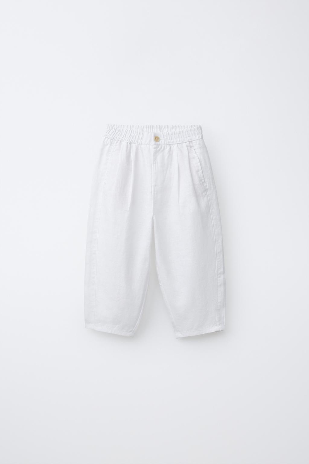 ZARA БРЮКИ СО СКЛАДКАМИ ИЗ 100% ЛЬНА, БЕЛЫЙ