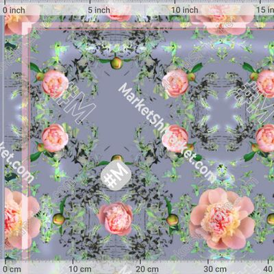 Платочный узор пионы на серо сиреневом by Елена Самарская 199 DPI