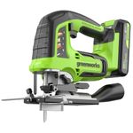 Лобзик акк. Greenworks GD24JS120, 24V, б/щет, 120 мм, 0-3500/мин, 4-ст.маятник, алю.подошва,LED,1х2Ач,ЗУ,кор (3601407CUA)