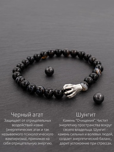 Браслет из камня Черный агат со вставкой из Шунгита Карельского