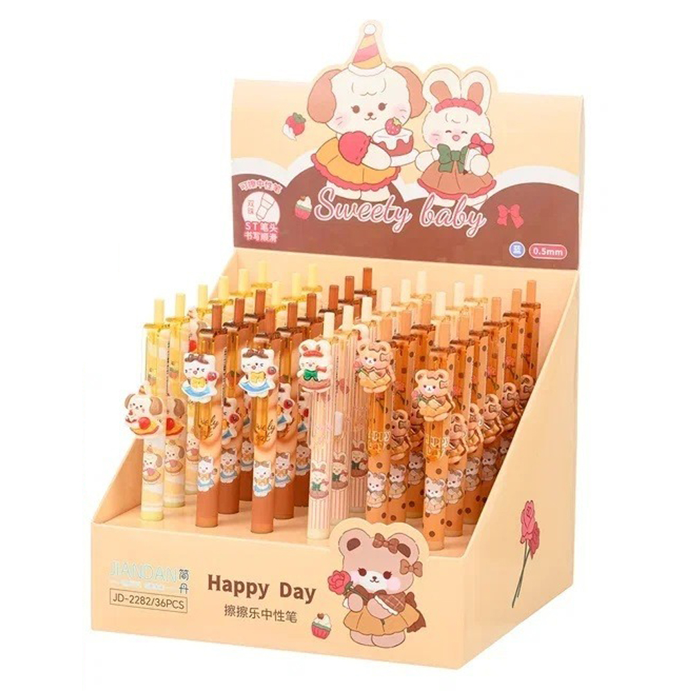 Ручка гелевая, пиши-стирай, автоматическая, Basir, синие чернила, серия "ЖИВОТНЫЕ", с игрушкой на корпусе