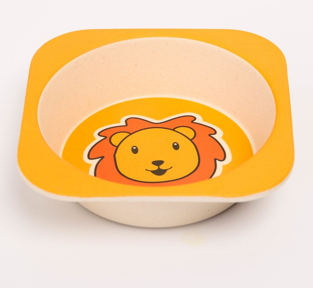 4167335 Набор бамбуковой посуды "Лев", тарелка, миска, стакан, приборы, 5 предметов