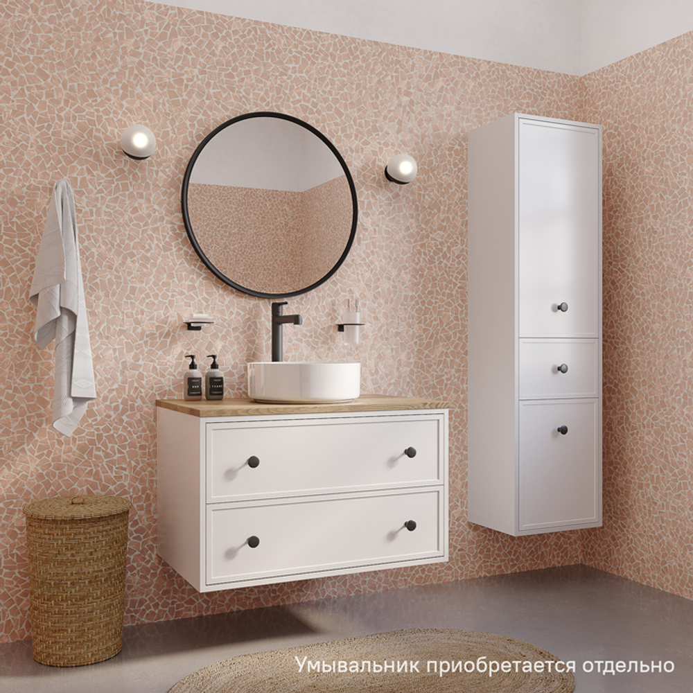 Тумба подвесная IDDIS Torr, со столешницей МДФ, дуб верона, 80 см, белый матовый, TOR80WVi95K